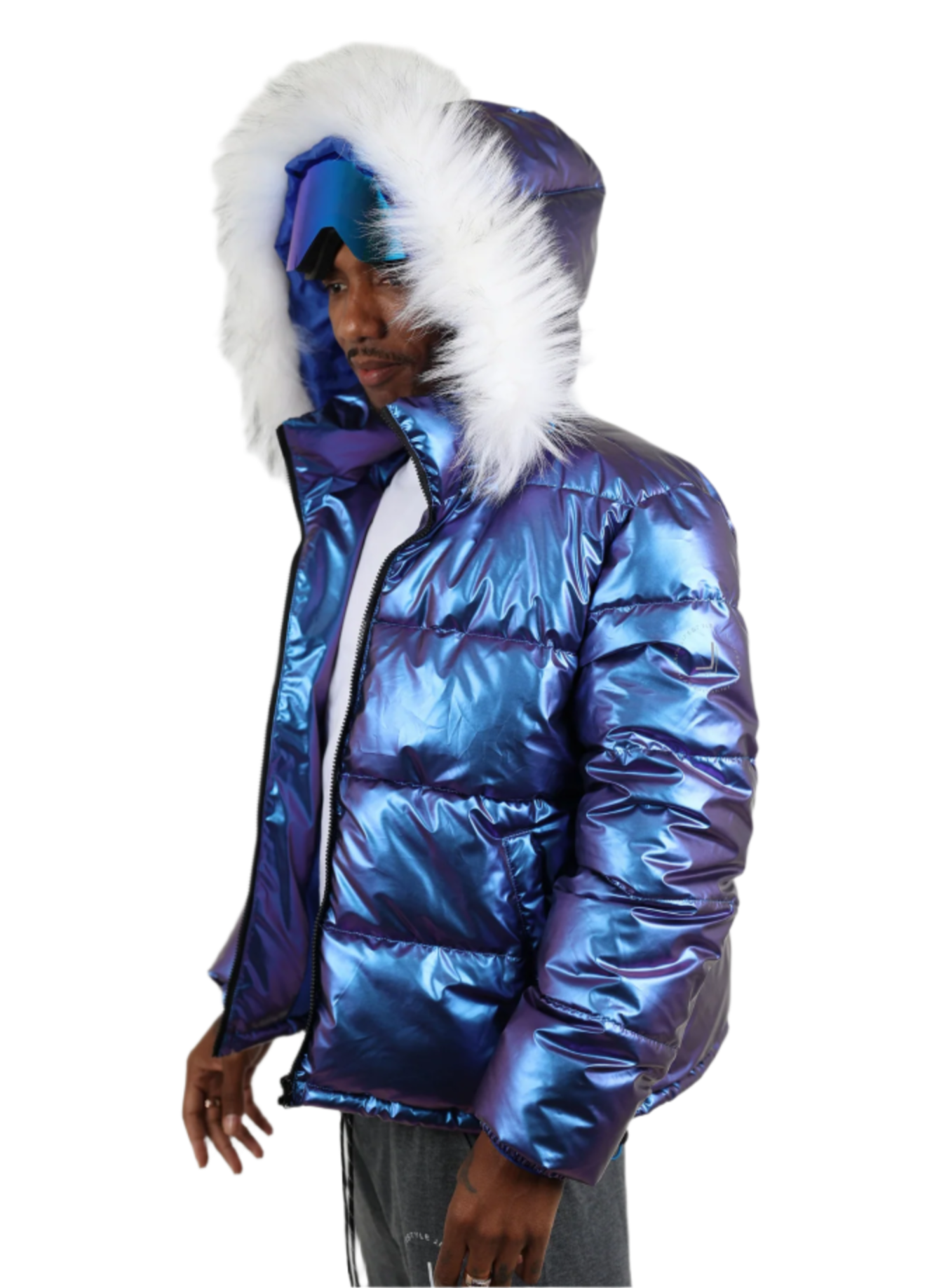 Vengeance78 Vengeance Blue Metallic Puffer Jacket Metallic Blue